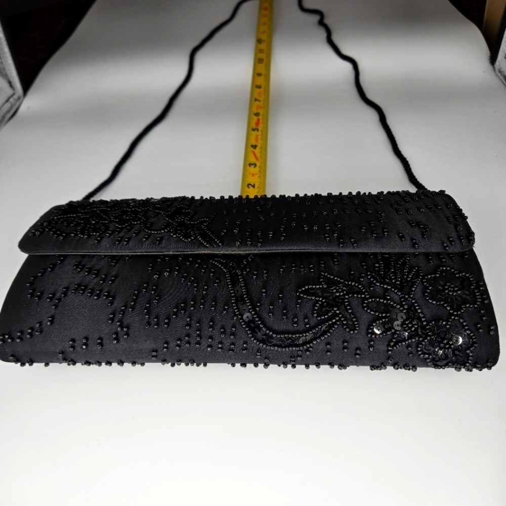 LA REGALE Black Beaded Cocktail Evening Shoulder Bag Clutch Purse - Picture 11 of 14
